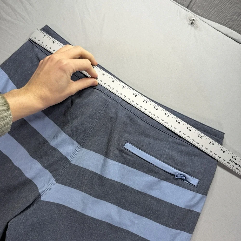 Fair Harbor Board Shorts Mens 33 Waist Gray Blue Striped Swim Trunks Drawstring